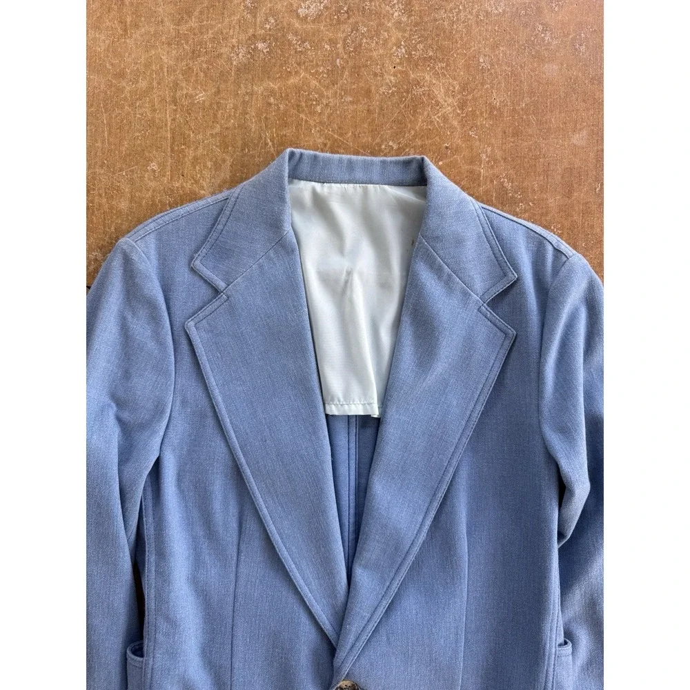 VTG 70s Lee Leisure Safari Suit Blazer Sport Coat Western Cowboy Baby Blue M 38L